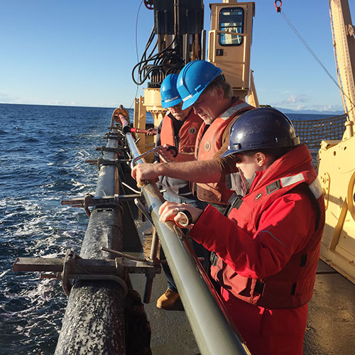 Piston core recovery aboard Canadian Coast Guard vessel